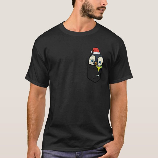 Pocket Santa Penguin Cute Christmas In July Summer T-Shirt (Front)