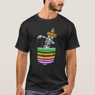 Pocket Serape Mexican Cinco De Mayo Dabbing Skelet T-Shirt