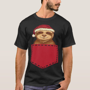 Pocket Sloth Christmas Santa Claus Xmas Lazy Slot T-Shirt