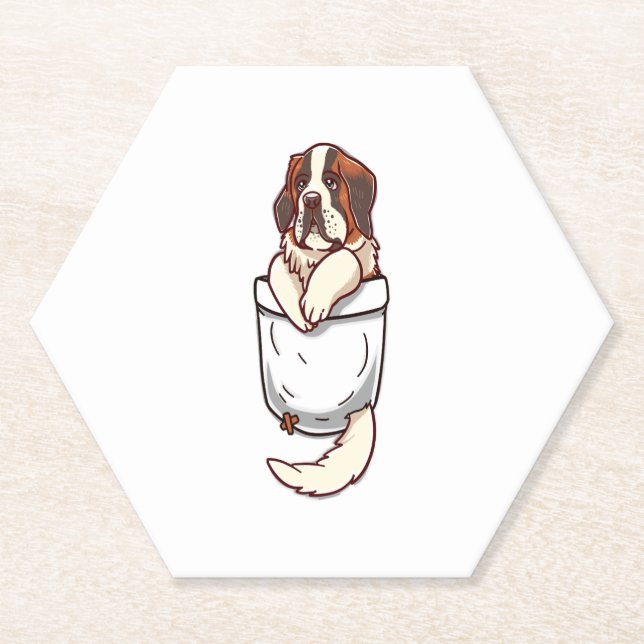 Pocket St Bernard Puppy  Paper Coaster (Front)
