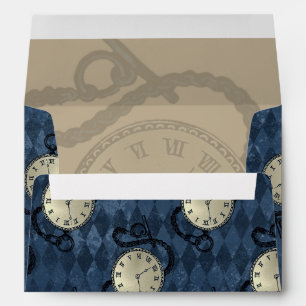 Pocket watches on blue diamond pattern background envelope