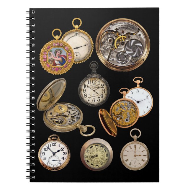 Pocket Watches Time Steampunk Objects Collage Notebook (Front)