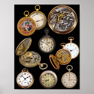 Pocket Watches Time Steampunk Objects Collage Poster
