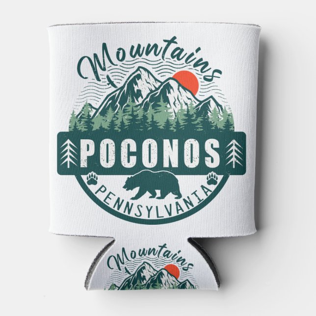 Pocono Mountains PA Retro Sunset Souvenirs Gift Can Cooler (Front)