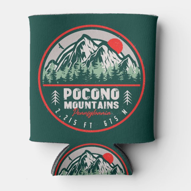 Pocono Mountains PA Retro Sunset Souvenirs Gift Can Cooler (Front)