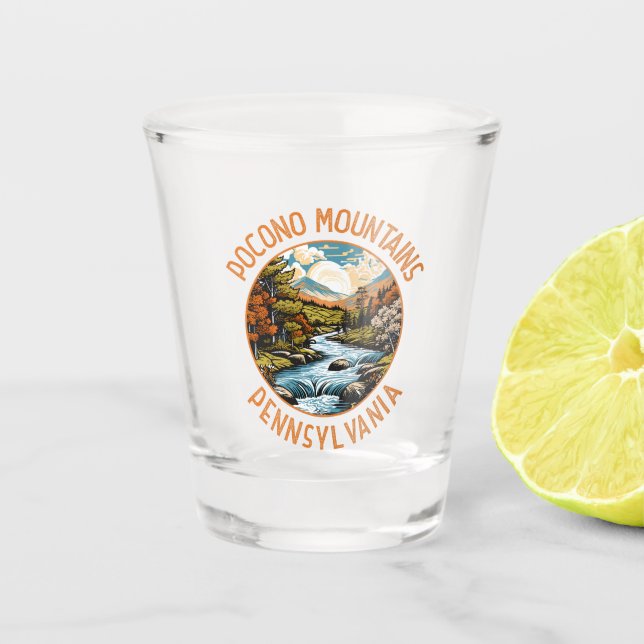 Pocono Mountains Pennsylvania Sunset Retro Art Shot Glass (Front)
