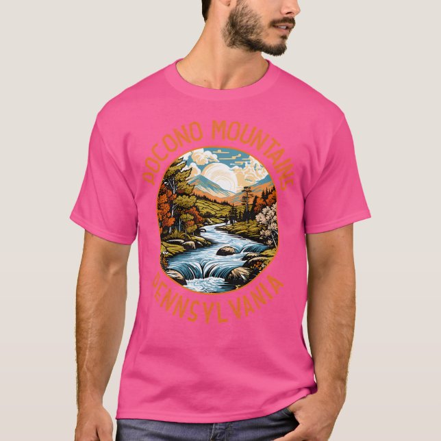 Pocono Mountains Pennsylvania Sunset Retro Distres T-Shirt (Front)