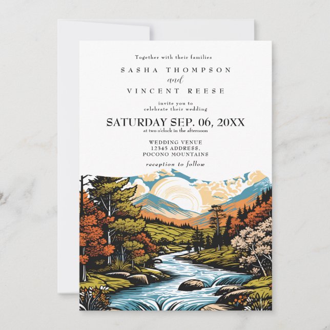 Pocono Mountains Wedding Invitation Retro (Front)