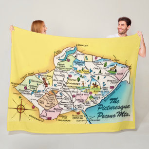  Pocono Mtns Vintage Map  Fleece Blanket