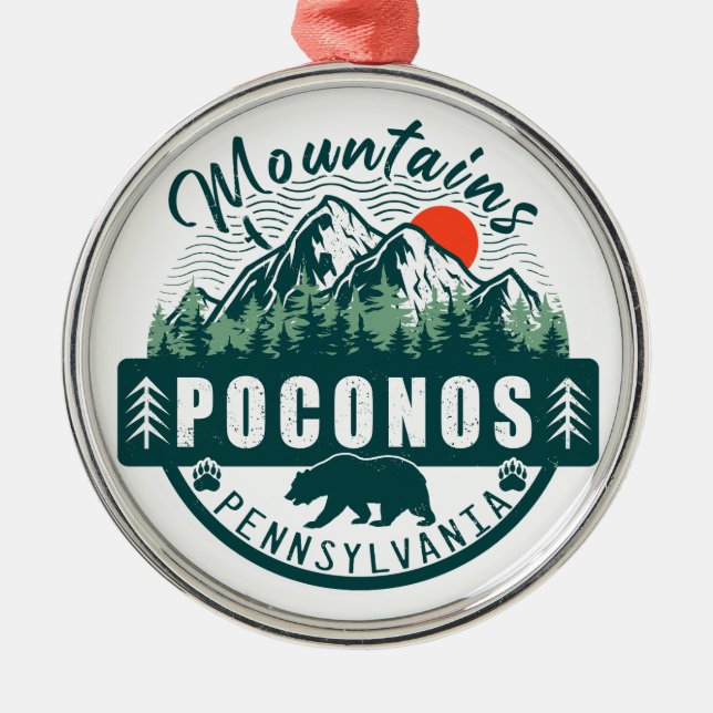 Poconos Mountains Pennsylvania Bear Hiking Sunset Metal Tree Decoration (Front)