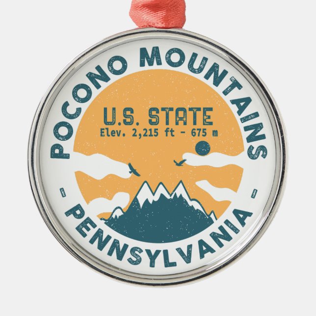 Poconos Mountains Pennsylvania Bear Hiking Sunset Metal Tree Decoration (Front)