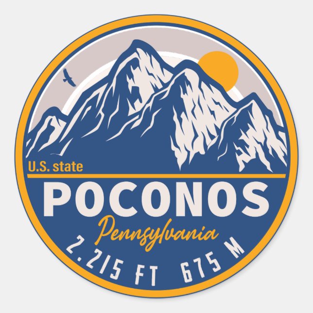 Poconos Mountains Pennsylvania Hiking Sunset Classic Round Sticker (Front)