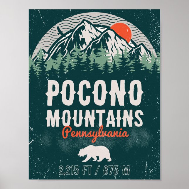Poconos Pennsylvania PA Mountain Gift Retro Poster (Front)