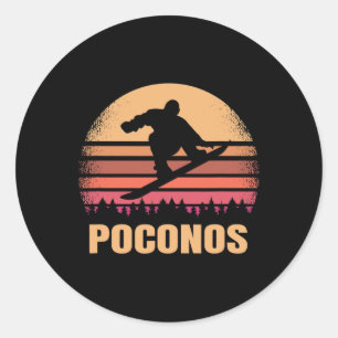 Poconos Pennsylvania Snowboarding Outdoor Vintage Classic Round Sticker