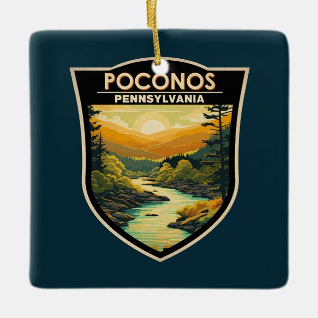 Poconos Pennsylvania Travel Art Vintage Ceramic Ornament (Front)