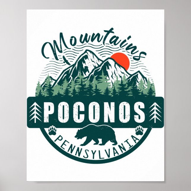 Poconos Retro Pennsylvania Mountains 60s Poster (Front)