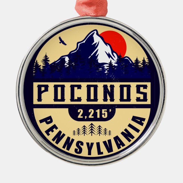 Poconos Retro Pennsylvania Mountains Metal Tree Decoration (Front)
