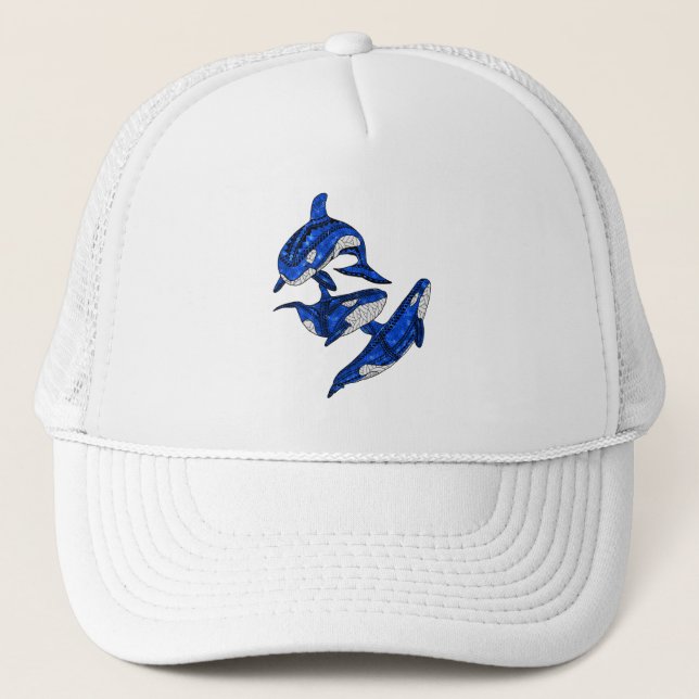 Pod Of 3 Tribal Orcas Trucker Hat (Front)