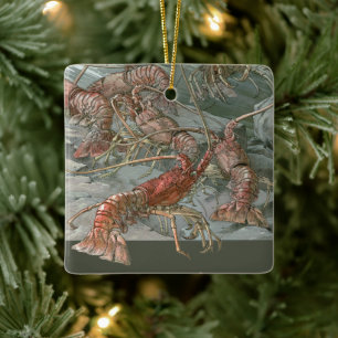 Pod of Lobsters in the Ocean, Vintage Art Nouveau Ceramic Ornament
