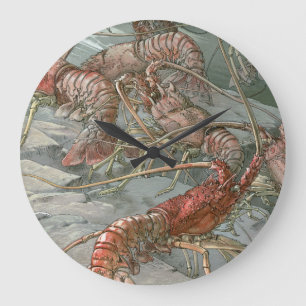 Pod of Lobsters in the Ocean, Vintage Art Nouveau Large Clock
