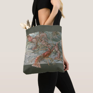 Pod of Lobsters in the Ocean, Vintage Art Nouveau Tote Bag
