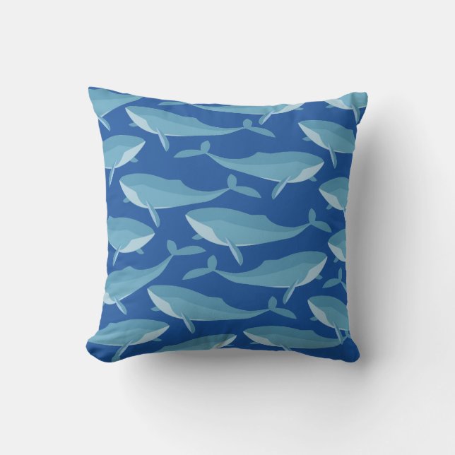Pod of Whales Swimming Dark Blue Cushion (Front)