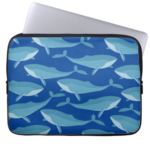 Pod of Whales Swimming Dark Blue Laptop Sleeve