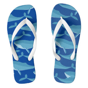 Pod of Whales Swimming Dark Blue Personalised Flip Flops