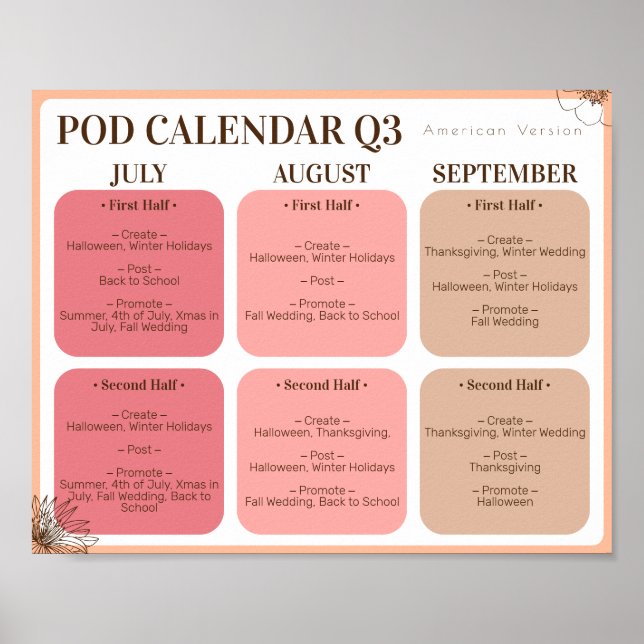 POD Promotion Calendar 3rd Quarter Poster (Front)