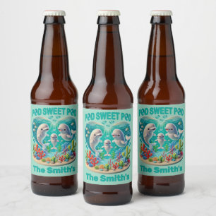 "Pod Sweet Pod" Whale Family Customisable Beer Bottle Label