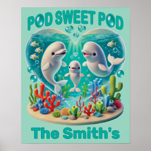 "Pod Sweet Pod" Whale Family Customisable Poster