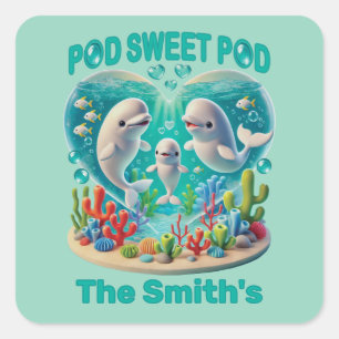 "Pod Sweet Pod" Whale Family Customisable Square Sticker