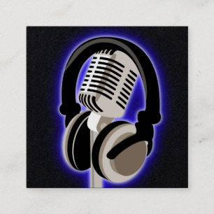Podcast Glowing Blue Headphones And Microphone Square Business Card