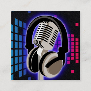 Podcast Glowing Microphone Headphones Blue Black S Square Business Card