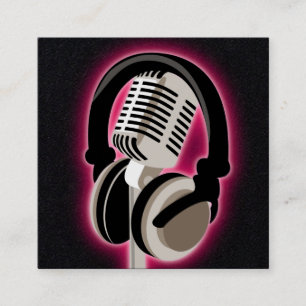 Podcast Glowing Pink Headphones And Microphone Square Business Card