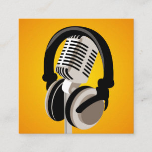Podcast Microphone Headphones Orange Square Business Card