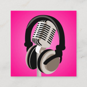 Podcast Microphone Headphones Pink Square Business Card