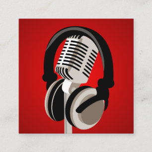 Podcast Microphone Headphones Red Square Business Card