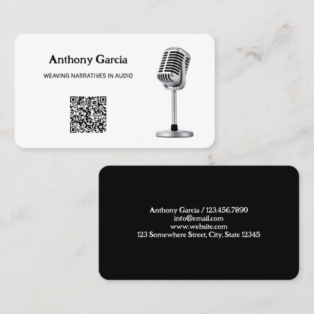 Podcast Microphone Podcaster QR Business Card (Front/Back)