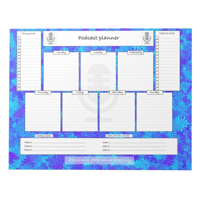 Podcasting weekly planner with monthly goals notepad (Front)
