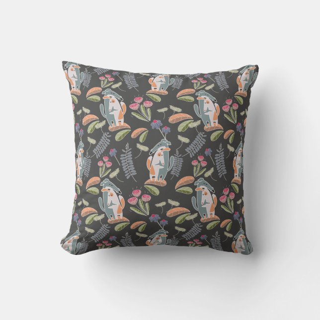 Podenco and Galgo Dogs Floral Charcoal Cushion (Front)