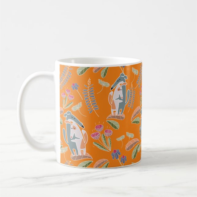 Podenco Dog and Galgo Pretty Orange Cartoon Coffee Mug (Left)