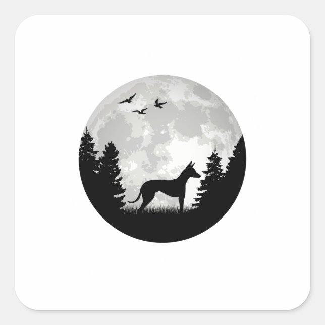 Podenco Moon Spanish Greyhound Ibizan Hound Square Sticker (Front)