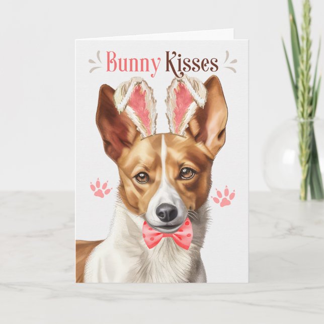 Podengo Pequeno Dog Bunny Ears for Easter Holiday Card (Front)