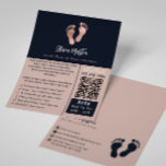 Podiatrist Foot Health Practitioner QR Business  Flyer<br><div class="desc">Modern Navy and Blush Pink Podiatrist Foot Health Practitioner Business Flyer. Design features rose gold feet icon on a navy background,  your name,  title ,  services,  qr code ,  opening hours and phone number on the front. Personalise further with your contact details on the back.</div>