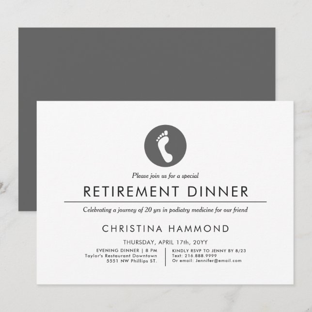Podiatrist Retirement Dinner | Minimal Style  Invitation (Front/Back)