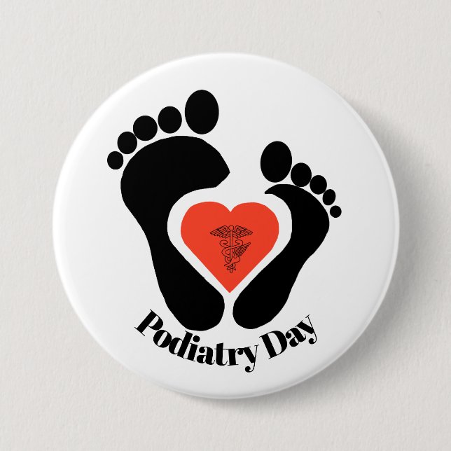 Podiatry Day Button Pair of Feet & Medical Symbol (Front)