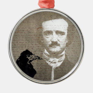 Poe And The Raven Grunge Digital Art Metal Tree Decoration