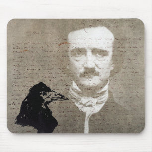 Poe And The Raven Grunge Digital Art Mouse Mat