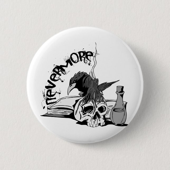 Poe Nevermore Raven Skull & Book 6 Cm Round Badge (Front)
